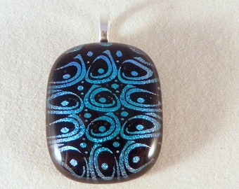 Blue & Black Dichroic Fused Glass Pendant