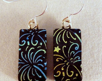 Multi Colored Dichroic Fused Glass Dangle Earrings