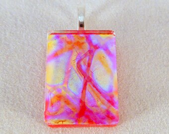 Multi Colored & Red Dichroic Fused Glass Pendant