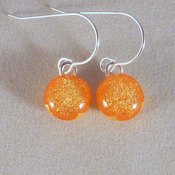 Tiny Orange Dichroic Fused Glass Dangle Earrings