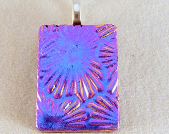 Purple, Blue & Pink Multi Colored Dichroic Fused Glass Pendant