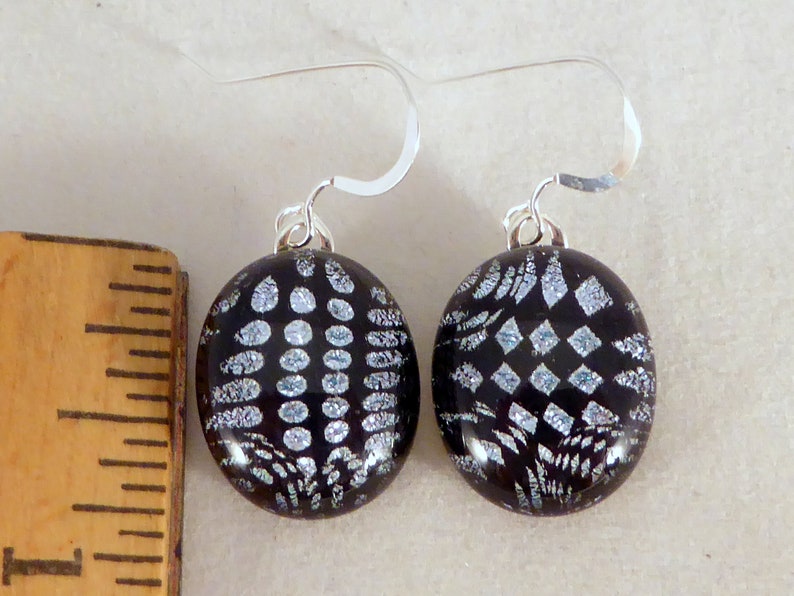 Black /& Silver Dichroic Fused Glass Dangle Earrings