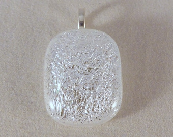 Sparkly White Dichroic Fused Glass Pendant