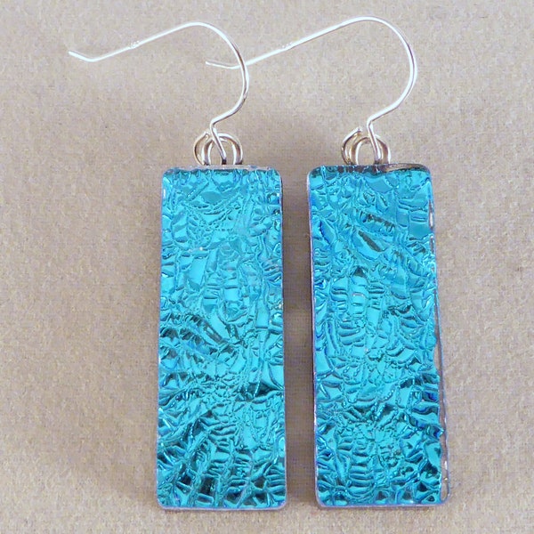 Sky Blue Dichroic Fused Glass Dangle Earrings