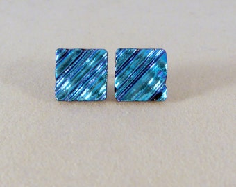 Blue Dichroic Fused Glass Stud Earrings