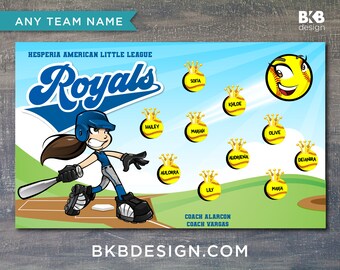 Custom Vinyl Baseball Banner, Little League Banner, T-Ball Banner, Softball Banner, Team Banner, Queens, Princesses, Royalty, Royals