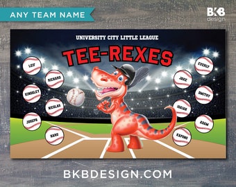 Custom Vinyl Baseball Banner, Little League Banner, T-Ball Banner, Softball Banner, Team Banner -- Tee-Rex, T-Rex, Dragon, Dinosaur