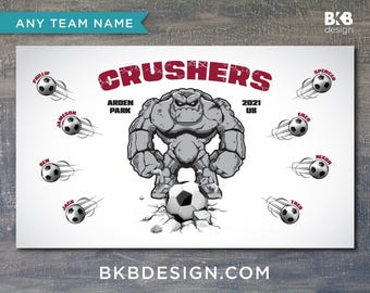 Custom Vinyl Soccer Team Banner: Crushers, Earthquake
