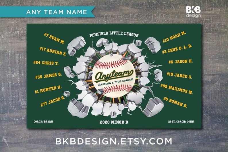 Custom Vinyl Baseball Banner, Little League Banner, T-Ball Banner, Softball Banner, Team Banner Exploding Wall image 2