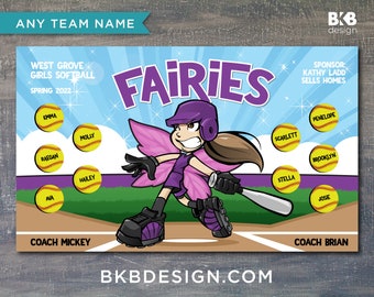 Custom Vinyl Softball Banner, Little League Banner, T-Ball Banner, Softball Banner, Team Banner - Fairy, Angels, Wings