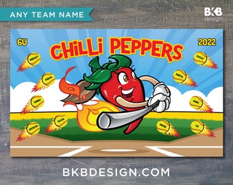 Custom Vinyl Softball Banner, Little League Banner, T-Ball Banner, Softball Banner, Team Banner - Chilli Peppers, Fire