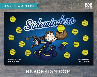 Custom Vinyl Softball Banner, Little League Banner, T-Ball Banner, Softball Banner, Team Banner - Sidewinders, Venom, Snake, Mamba, Cobra