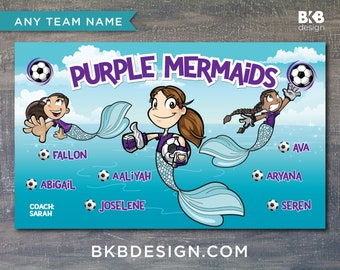 Custom Vinyl Soccer Banner, Sports Banner, Team Banner - Mermaids