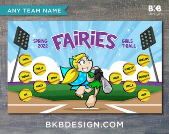 Custom Vinyl Softball Banner, Little League Banner, T-Ball Banner, Softball Banner, Team Banner - Rainbow Fairies