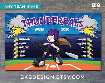 Custom Vinyl Softball Banner, Little League Banner, T-Ball Banner, Softball Banner, Team Banner - Thunder, Lightning