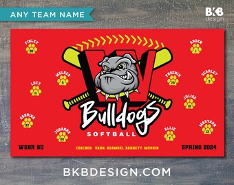 Custom Vinyl Baseball Banner, Little League Banner, T-Ball Banner, Softball Banner, Team Banner -- Bulldogs