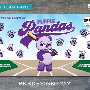 Custom Vinyl Baseball Banner, Little League Banner, T-Ball Banner, Softball Banner, Team Banner Panda, Bears imagem 2