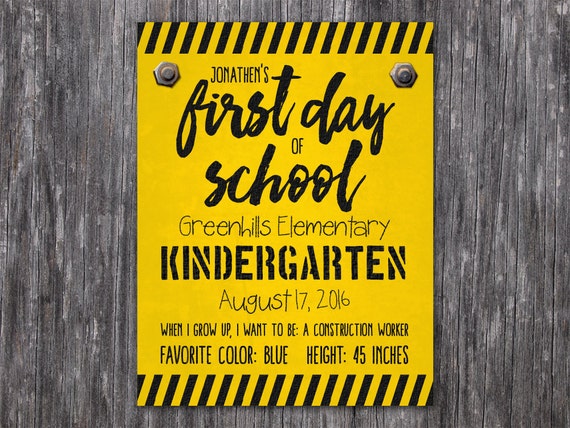 Custom Printable First or Last Day of School Sign, Construction Theme Il_570xn