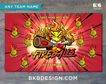 Custom Vinyl Softball Banner, Little League Banner, T-Ball Banner, Softball Banner, Team Banner - Fire, Fireball, Boom, Bomb