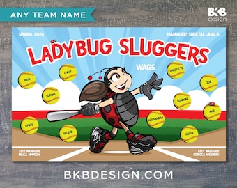 Custom Vinyl Softball Banner, Little League Banner, T-Ball Banner, Softball Banner, Team Banner - Ladybugs