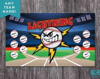 Custom Vinyl Baseball Banner, Little League Banner, T-Ball Banner, Softball Banner, Team Banner -- Lightning