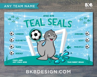 Custom Vinyl Soccer Banner, Seals, Ocean, Beach