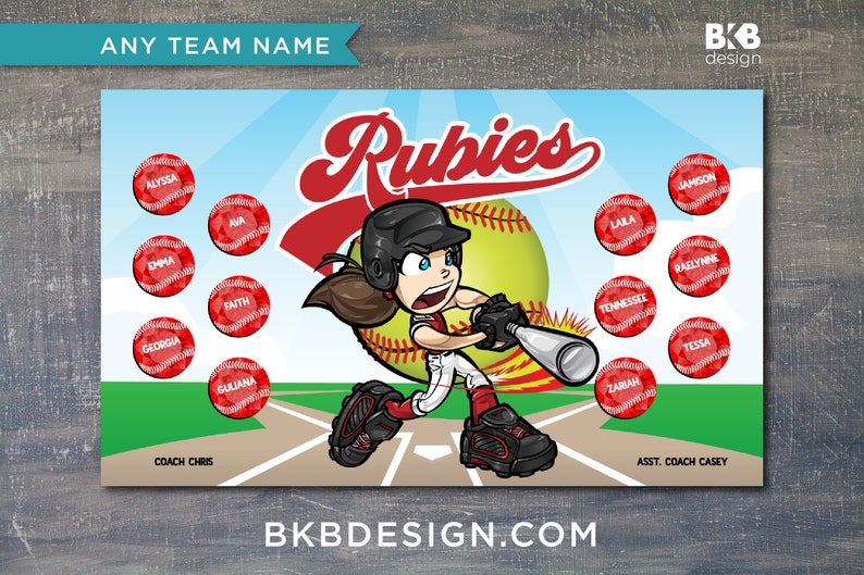 Custom Vinyl Softball Banner, Little League Banner, T-Ball Banner, Softball Banner, Team Banner Diamond Hitters image 2