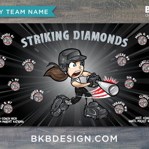 Custom Vinyl Softball Banner, Little League Banner, T-Ball Banner, Softball Banner, Team Banner Diamond Hitters image 6