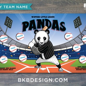 Custom Vinyl Baseball Banner, Little League Banner, T-Ball Banner, Softball Banner, Team Banner Panda, Bears imagem 1