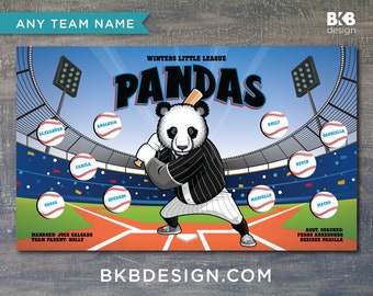 Custom Vinyl Baseball Banner, Little League Banner, T-Ball Banner, Softball Banner, Team Banner -- Panda, Bears