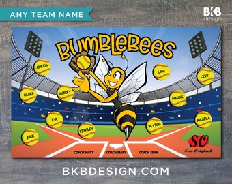Custom Vinyl Softball Banner, Little League Banner, T-Ball Banner, Softball Banner, Team Banner - Bumblebees, Queen Bees, Hornets