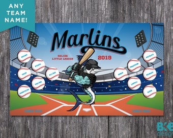 Custom Vinyl Baseball Banner, Little League Banner, T-Ball Banner, Softball Banner, Team Banner - Marlins