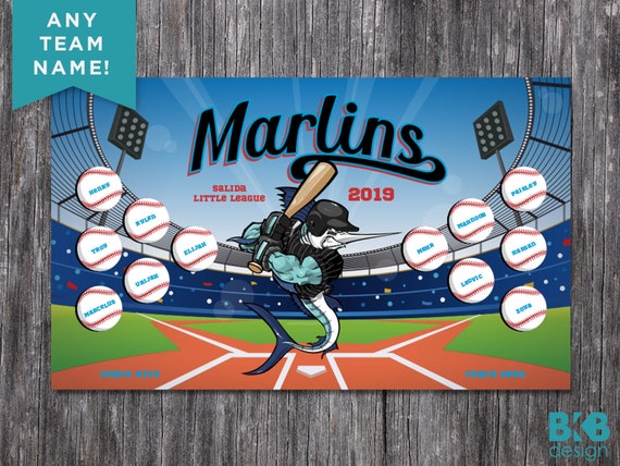 Custom Vinyl Baseball Banner, Little League Banner, T-Ball Banner, Softball Banner, Team Banner - Marlins Il_570xn