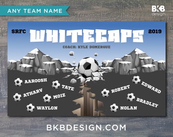 Custom Vinyl Soccer Team Banner, Sports Team Banners, Team Banners, Whitecaps, Earthquake, Crushers