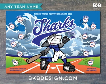 Custom Vinyl Baseball Banner, Little League Banner, T-Ball Banner, Softball Banner, Team Banner -- Sharks