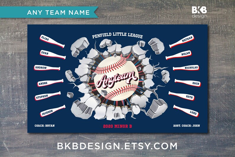 Custom Vinyl Baseball Banner, Little League Banner, T-Ball Banner, Softball Banner, Team Banner Exploding Wall image 3