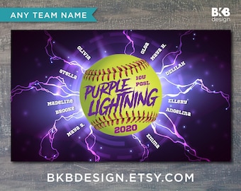 Custom Vinyl Softball/Baseball Team Banner: Thunder, Lightning, Purple