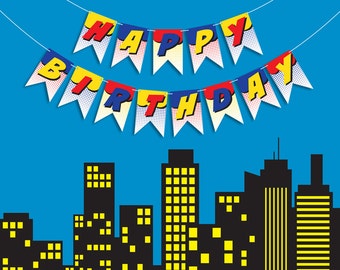 Superhero party printables, bunting banner, party decorations (instant download)