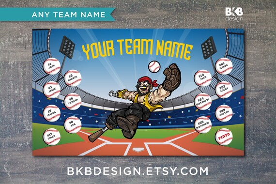 Custom Vinyl Baseball Banner, Little League Banner, T-Ball Banner, Softball Banner, Team Banner, Pirates, Marauders, Raiders Il_570xn