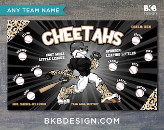 Custom Vinyl Baseball Banner, Little League Banner, T-Ball Banner, Softball Banner, Team Banner -- Cheetahs, Tigers, Wildcats, Cats