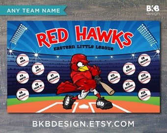 Custom Vinyl Baseball Banner, Little League Banner, T-Ball Banner, Softball Banner, Team Banner -- Hawks, Bird, Jay, Cardinal