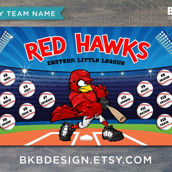 Custom Vinyl Baseball Banner, Little League Banner, T-Ball Banner, Softball Banner, Team Banner -- Hawks, Bird, Jay, Cardinal