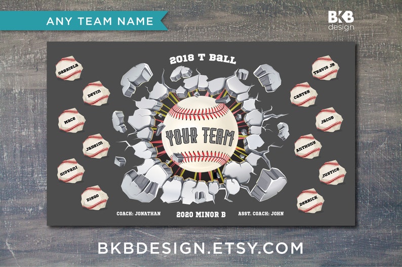 Custom Vinyl Baseball Banner, Little League Banner, T-Ball Banner, Softball Banner, Team Banner Exploding Wall image 4
