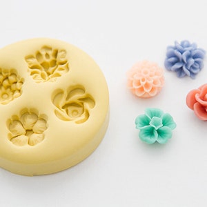 Flowers Cabochon, Mum, Rose, Hibiscus Silicone Mold: 4 Cavity