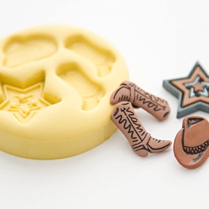Cowboy Boots, Cowboy Hat And Star, Country Western Silicone Mold: 4 Cavity