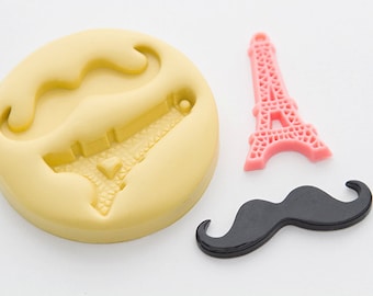 Eiffel Tower And Mustache, Parisian Silicone Mold: 2 Cavity