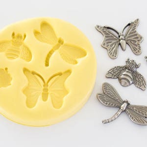 Insects Silicone Mold Includes Butterfly, Dragonfly, Bee and Lady Bug Cavities