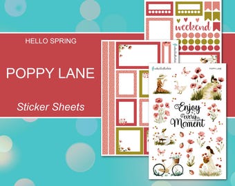 POPPY LANE Sticker Sheets | Hello Spring Collection | Planner Stickers | Happy Planner, Journals, Planners, Scrapbook, Erin Condren