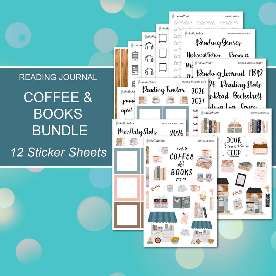COFFEE & BOOKS Cafe BUNDLE Sticker Sheets | Reading Journal Collection ...