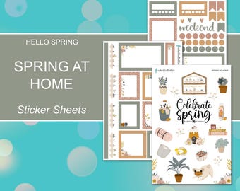 SPRING AT HOME Sticker Sheets | Hello Spring Collection | Planner Stickers | Happy Planner, Journals, Planners, Scrapbook